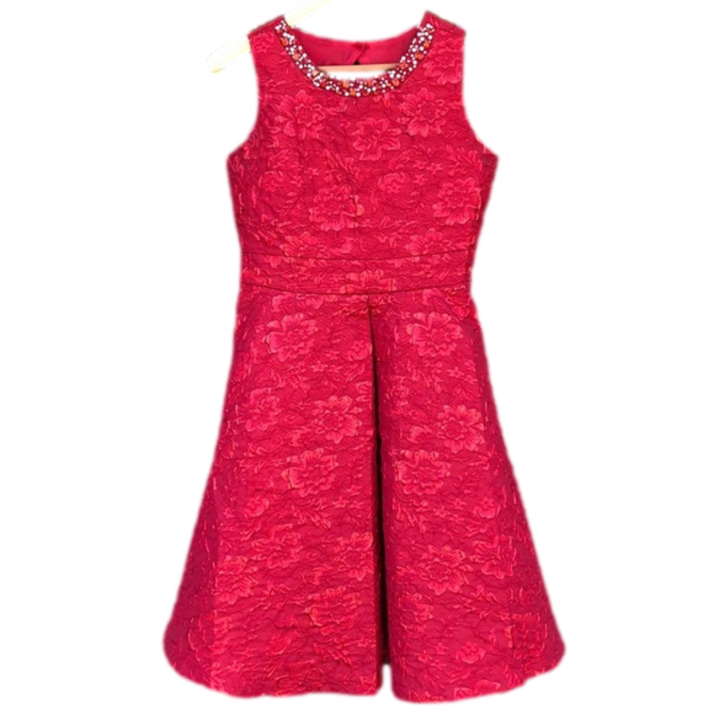 Girls Fancy Red Christmas Dress Size 16.5, Jeweled Neckline